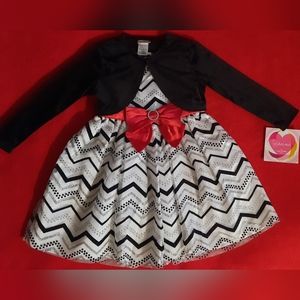 NWT 4T Youngland Black/white Holiday Formal DRESS w/ Velvet cardigan
